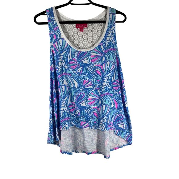 Lilly Pulitzer Target Womens Blue Pink Tank Top Sz S High Low Beachy Coastal - Picture 1 of 8